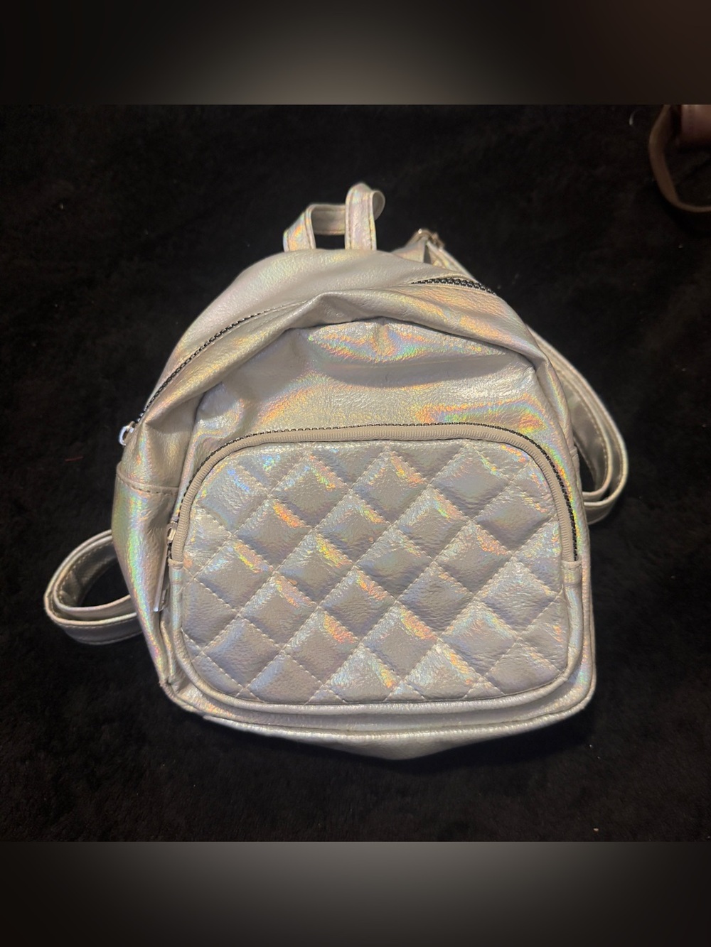 Holographic Quilted Mini Backpack - Silver